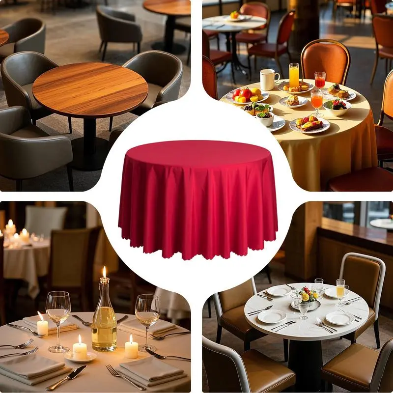 Round Tablecloth 63-Inch Solid Color Table Covers Kitchen Dining Accessories Stain Resistant Buffet Tabletop Decoration For