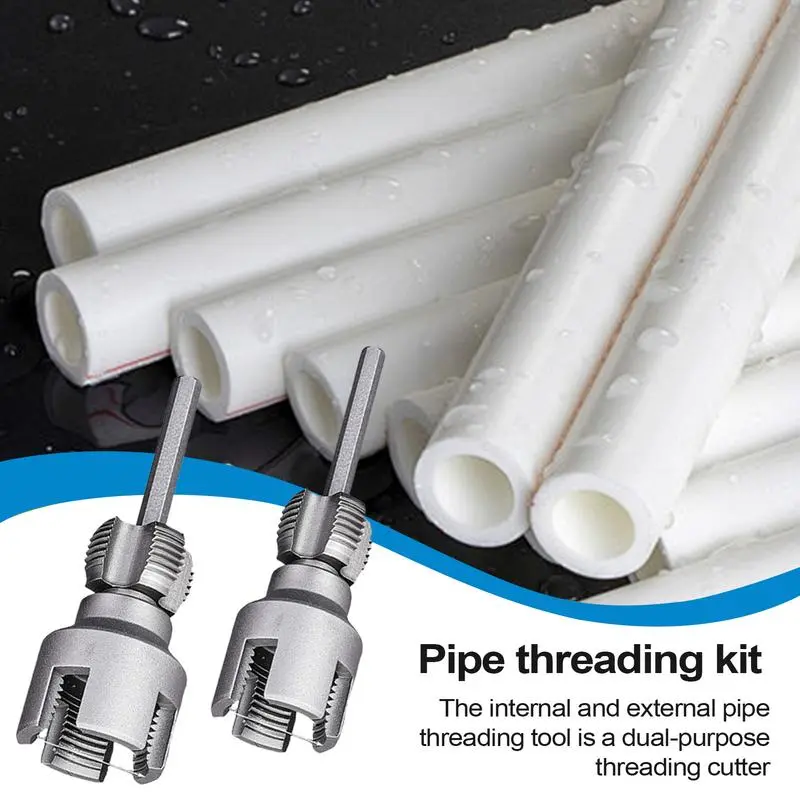 PVC Threader For Drill PVC Thread Maker Tool External Internal 1/2 & 3/4 Dies Cutter For Home Repair Water Tube Hose Wood