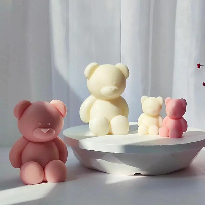 3D Silicone Bear Mold Ice Mold Candle Making Supplies Non-stick Easy Release Fondant Mold for Cake Decoration