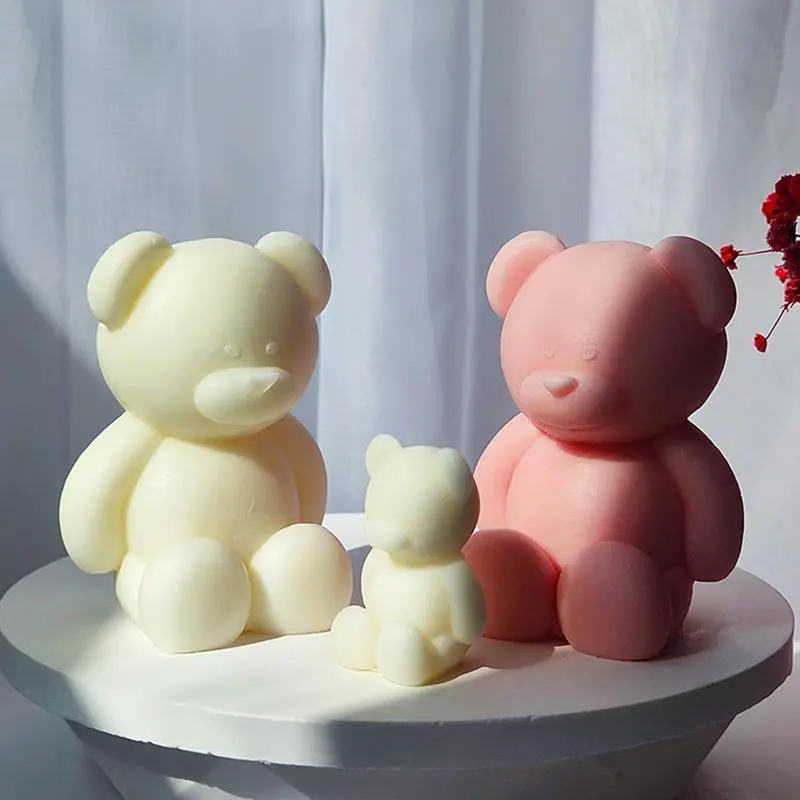 3D Silicone Bear Mold Ice Mold Candle Making Supplies Non-stick Easy Release Fondant Mold for Cake Decoration