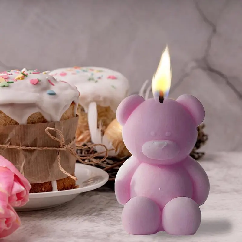 3D Silicone Bear Mold Ice Mold Candle Making Supplies Non-stick Easy Release Fondant Mold for Cake Decoration