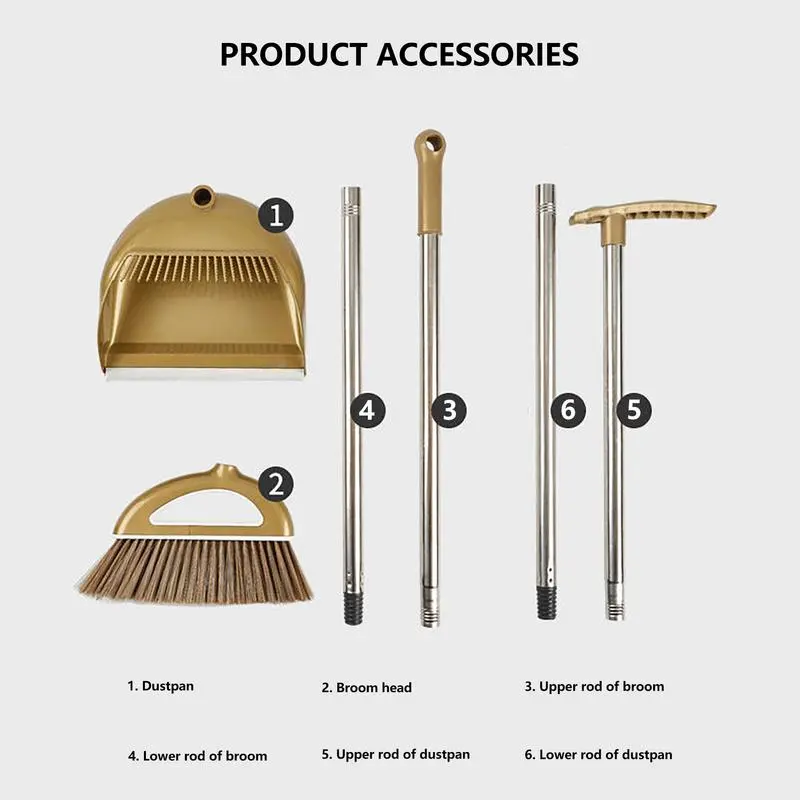 Cleaning brush broom dustpan set Stainless steel detachable long handle pole Non-stick hair remover With comb filter