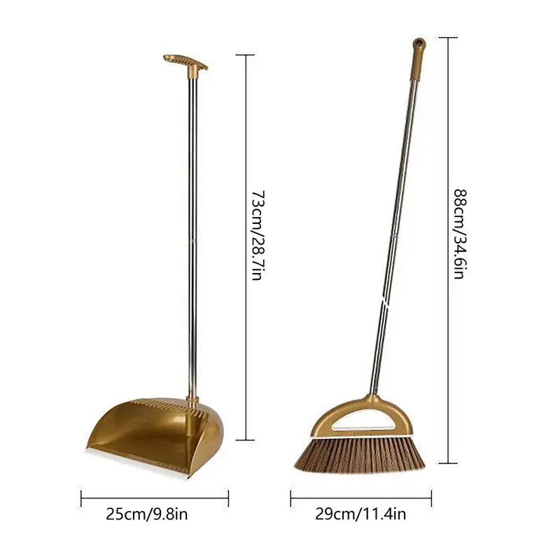 Cleaning brush broom dustpan set Stainless steel detachable long handle pole Non-stick hair remover With comb filter
