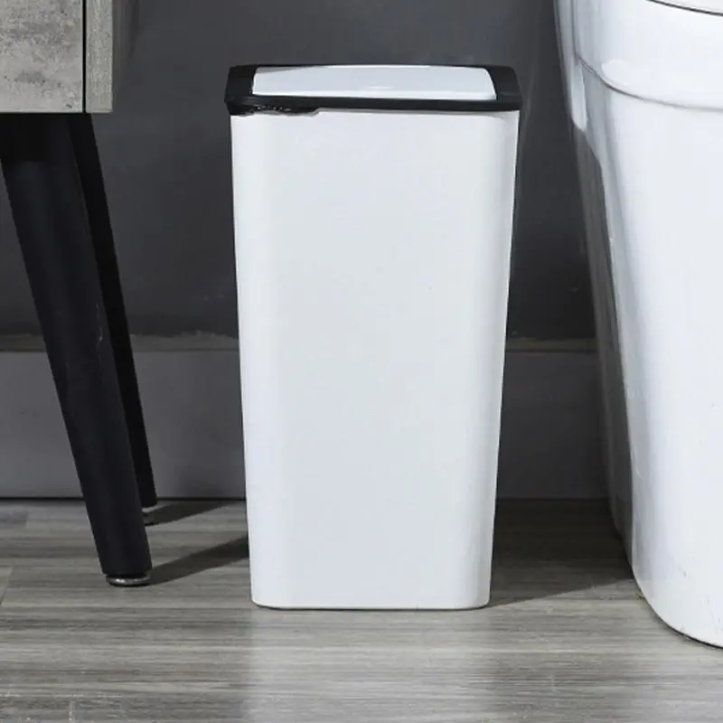 Trash Can With Lid Rubbish Can Recycling Bin With Press Top Slim Modern 13L For Indoor Bathroom Kitchen Bedroom Living Room