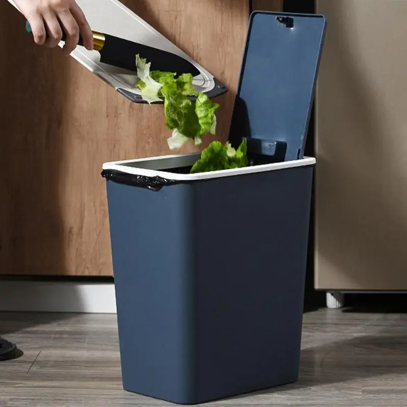 Trash Can With Lid Rubbish Can Recycling Bin With Press Top Slim Modern 13L For Indoor Bathroom Kitchen Bedroom Living Room