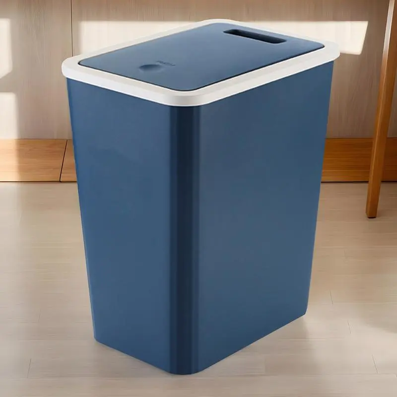 Trash Can With Lid Rubbish Can Recycling Bin With Press Top Slim Modern 13L For Indoor Bathroom Kitchen Bedroom Living Room