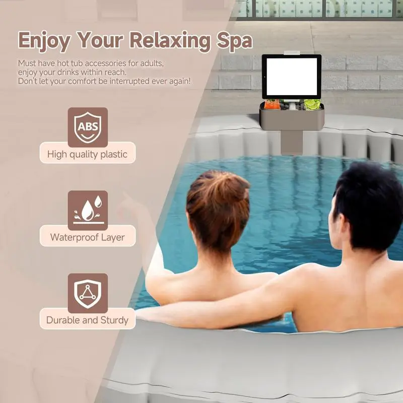 Hot Tub Cup Holder Hot Tub Caddy Drink Tray Adjustable Spa Caddy With 2 Cup Holders For Bathtub Outdoor Inflatable Pool Wall