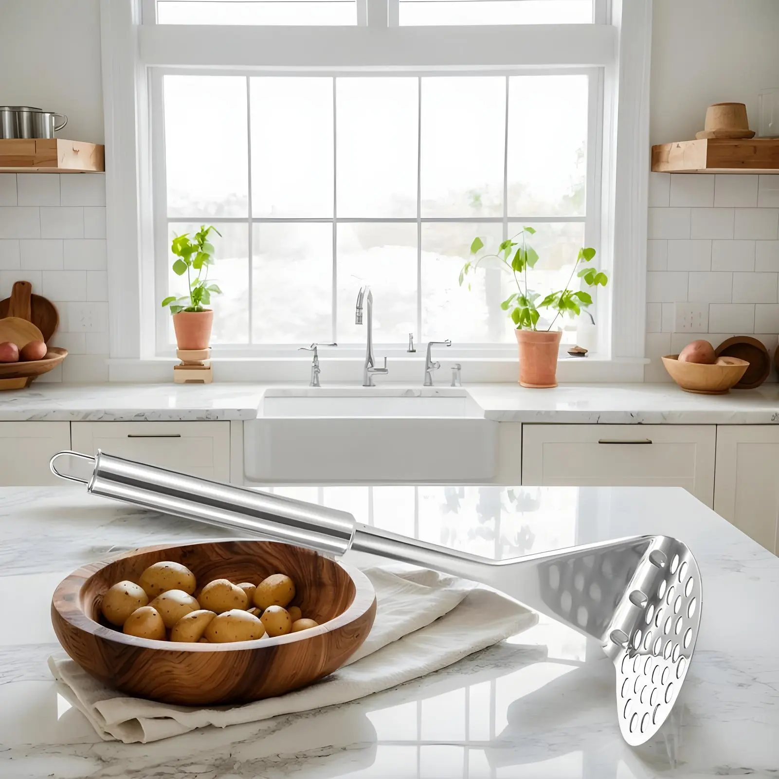 Stainless Steel Masher Fruits Smasher Stainless Steel Non-Slip Manual Potato Masher For Cooking Baby Food Meat Mashed Veggies