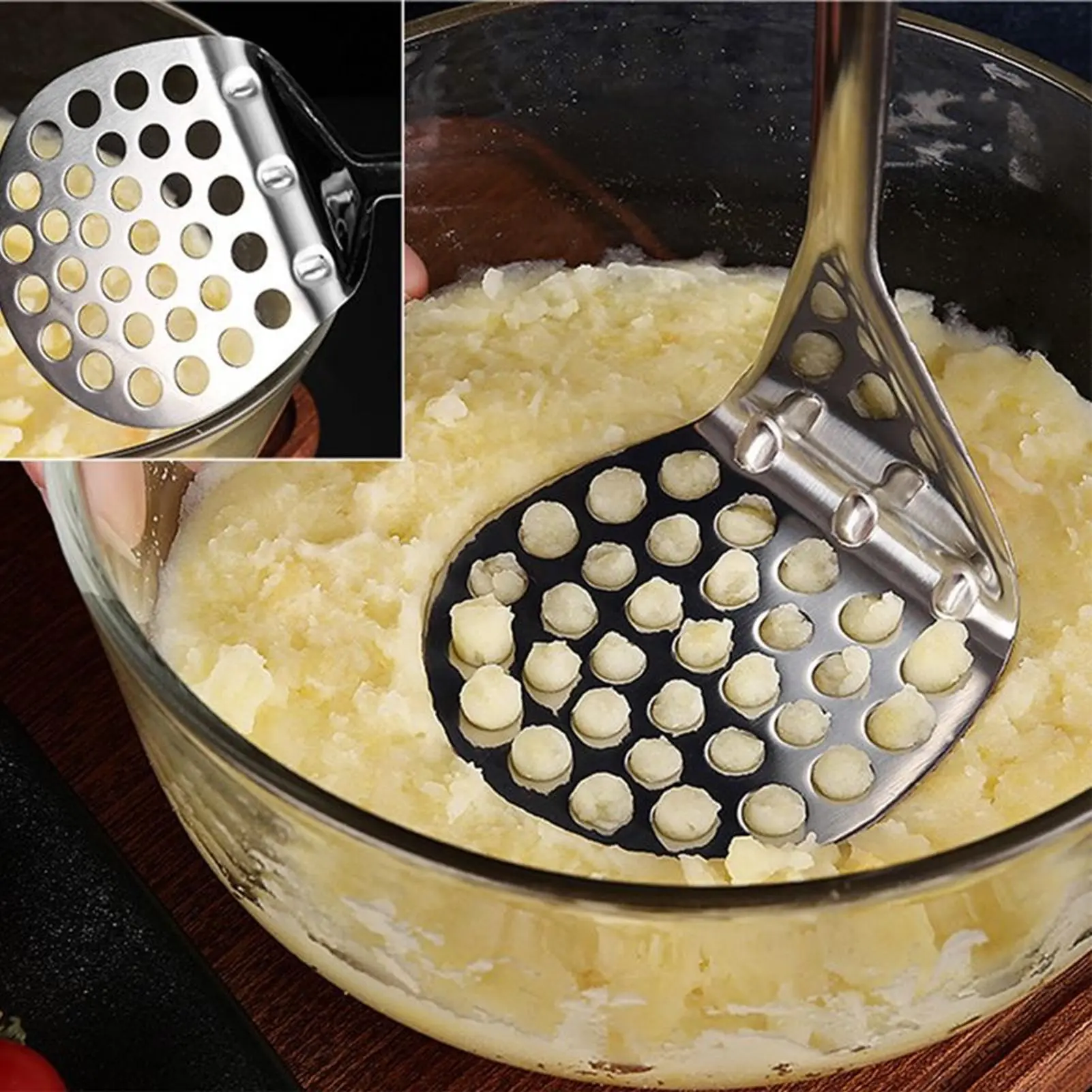 Stainless Steel Masher Fruits Smasher Stainless Steel Non-Slip Manual Potato Masher For Cooking Baby Food Meat Mashed Veggies