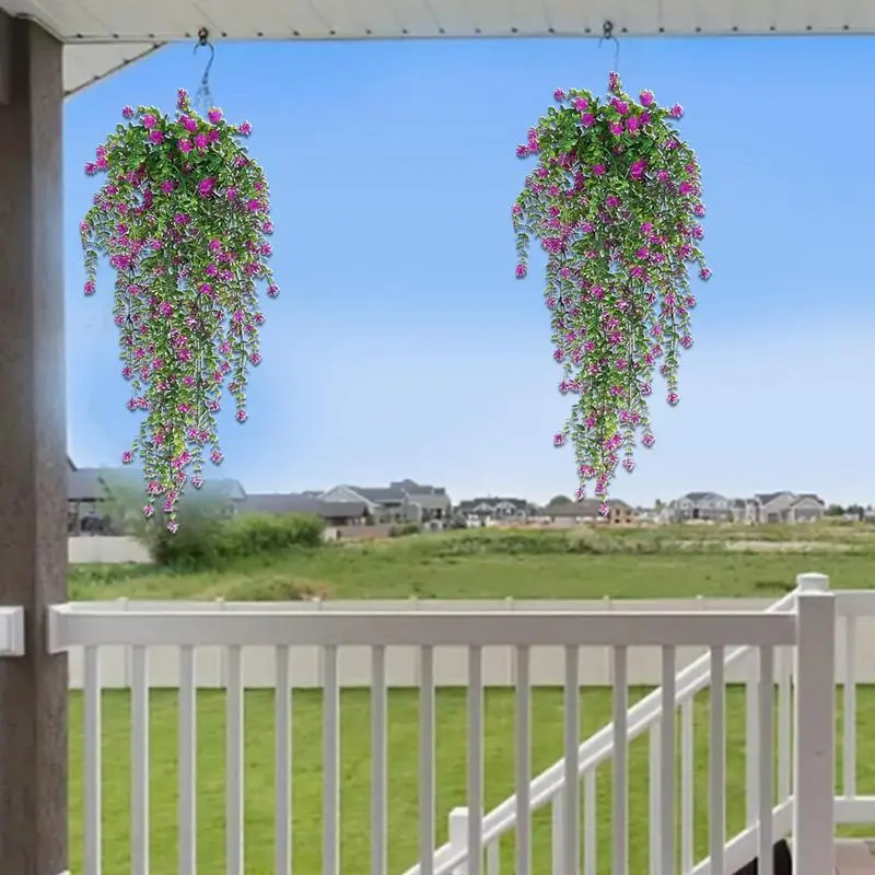 Artificial Hangable Plants Outdoors 2Pieces Faux Eucalyptus Vine Realistic UV Resistant Wall Decoration For Living Room Patio