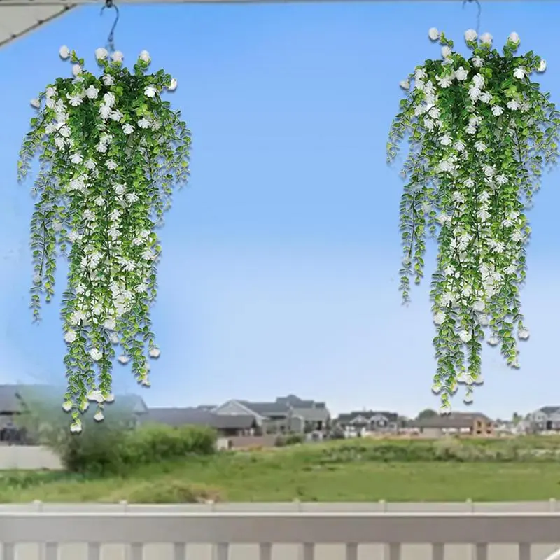 Artificial Hangable Plants Outdoors 2Pieces Faux Eucalyptus Vine Realistic UV Resistant Wall Decoration For Living Room Patio
