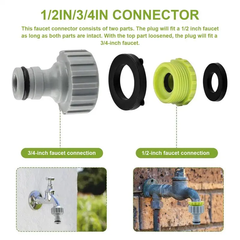 Hose Tap Adapter 6 Pieces Tap Quick Connect Adapters 1/2 Inch And 3/4 Inch Fitting Hose Attachment For Watering Irrigation Lawn