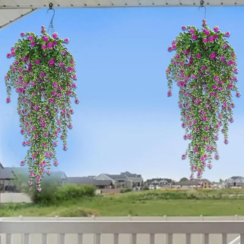 Artificial Hangable Plants Outdoors 2Pieces Faux Eucalyptus Vine Realistic UV Resistant Wall Decoration For Living Room Patio