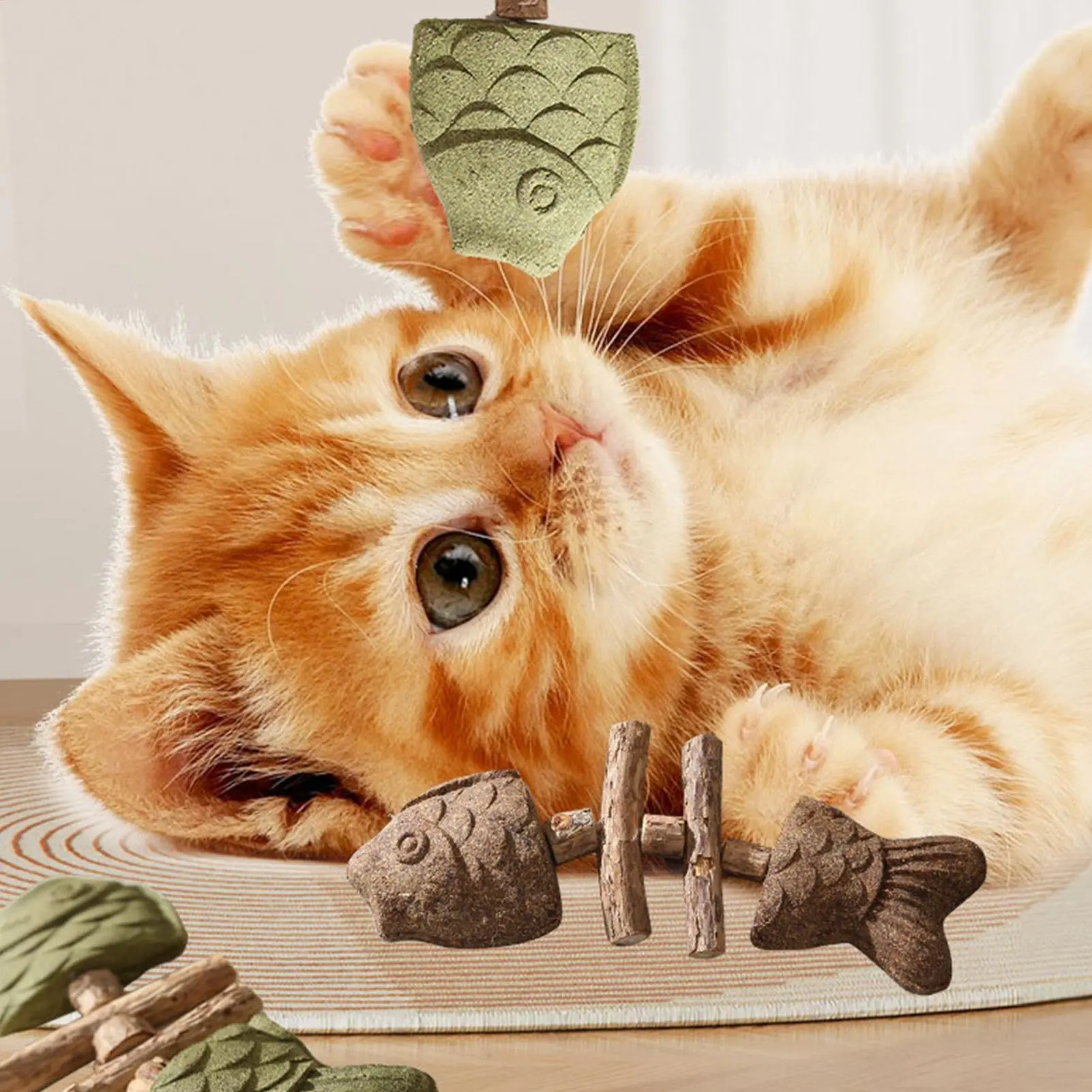 Cat Teething Toy Fishbone Teeth Stick Interactive Cat Chew Toy Wooden Kitten Teether For Boredom Relieving Calming Fun