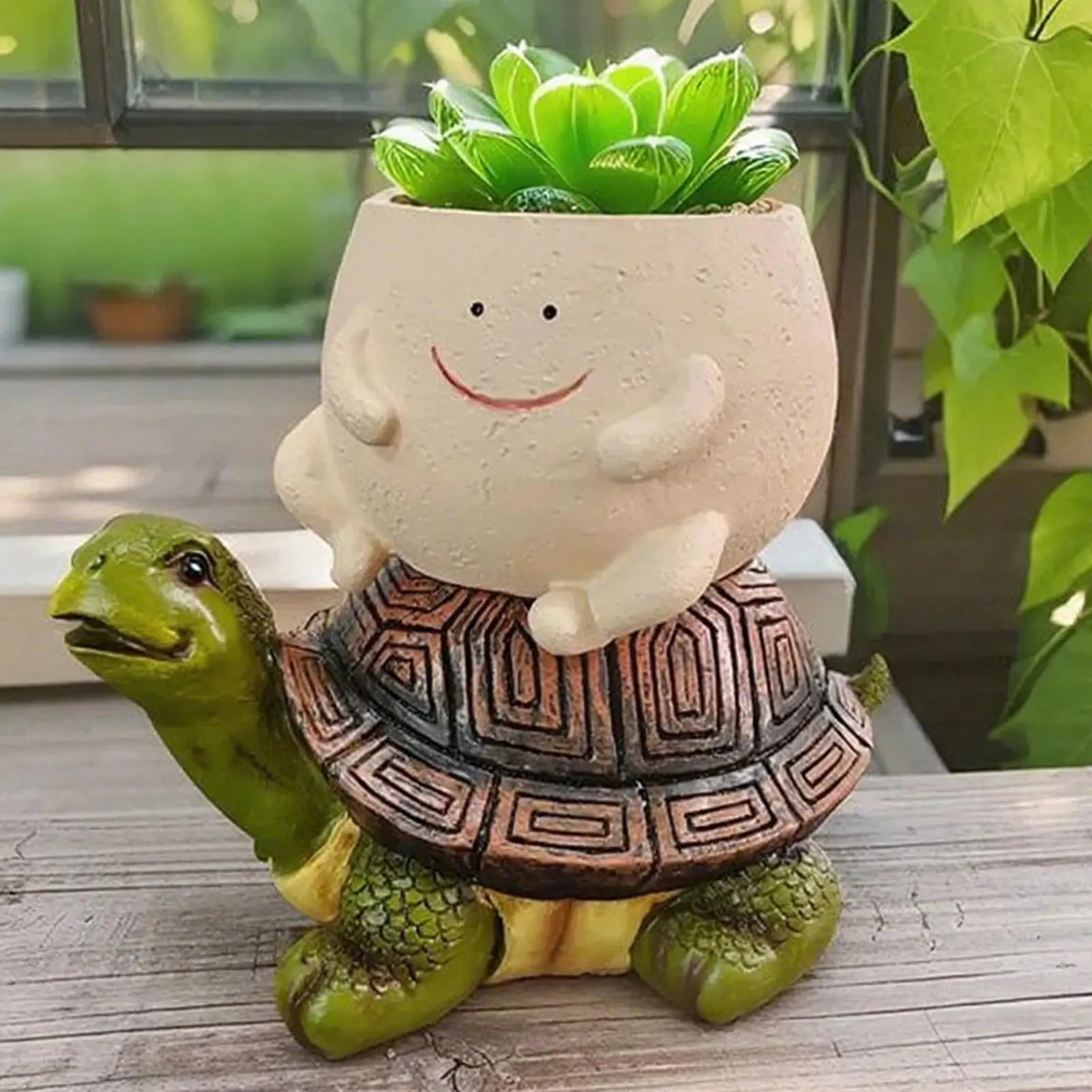 Cute Pots For Plants Resin Houseplant Planter Decorative Turtle Riding Planter For Home Living Room Yard Terrace Courtyard Porch