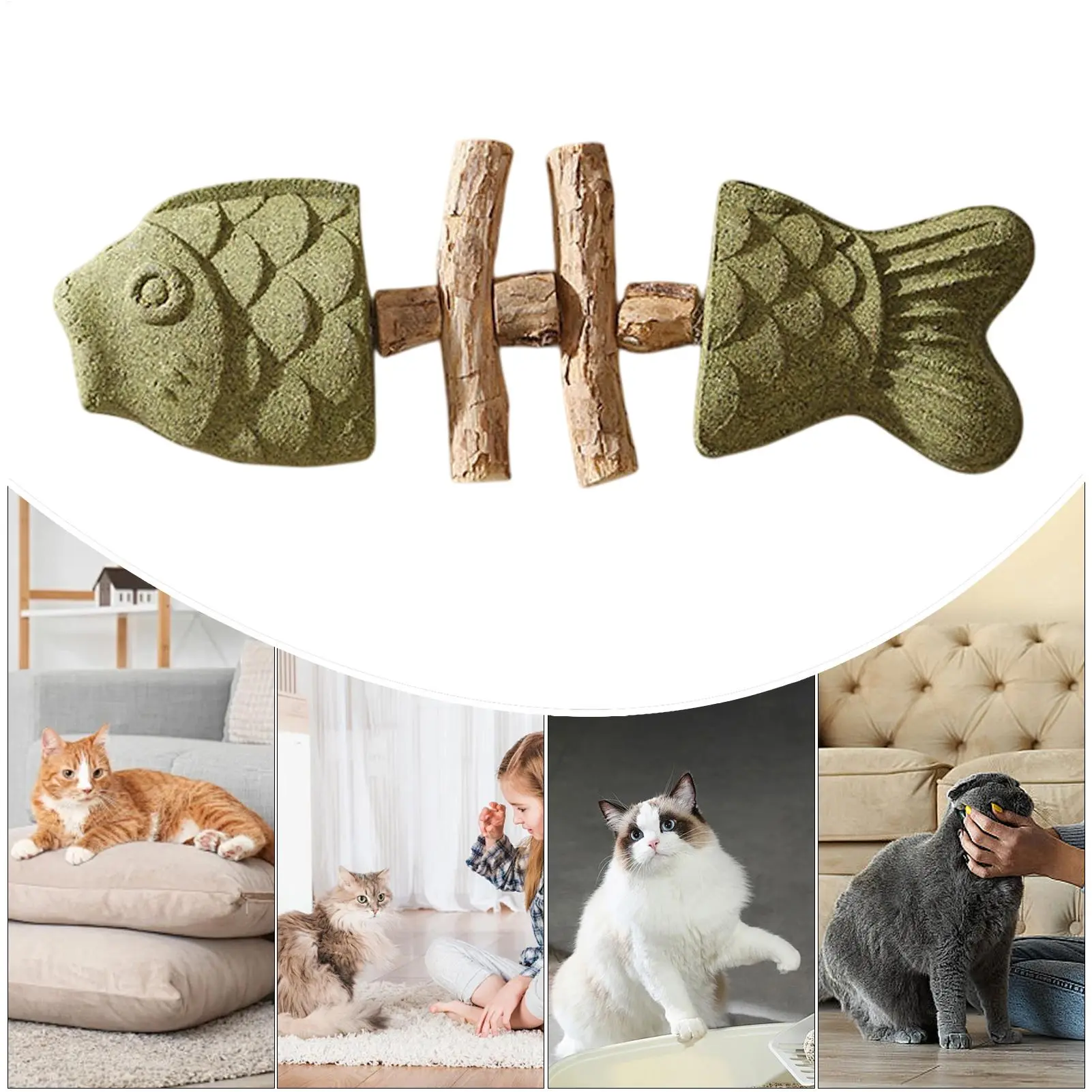 Cat Teething Toy Fishbone Teeth Stick Interactive Cat Chew Toy Wooden Kitten Teether For Boredom Relieving Calming Fun