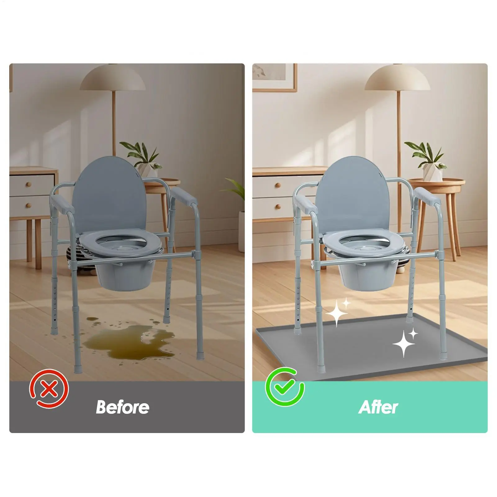 Under Commode Chair Mat Waterproof Silicone Toilet Commode Pad With Raised Edge Multi-Purpose Floor Protective Pad With