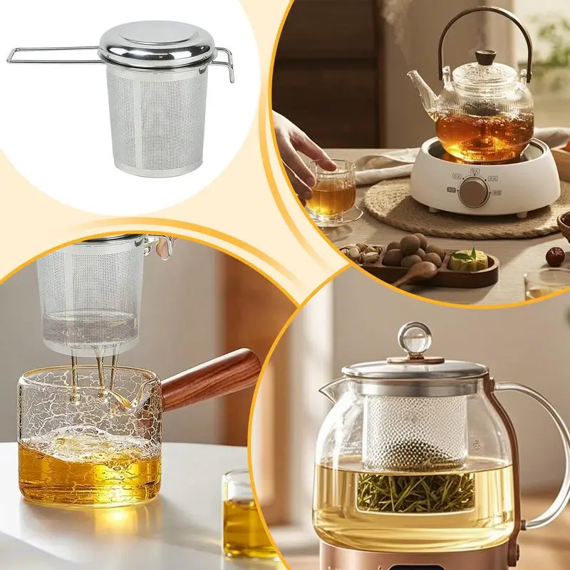 Stainless Steel Tea Infuser Drinks Strainer With Handle Fine Mesh Tea Infuser With Lid And Handle For Camping Travel Home