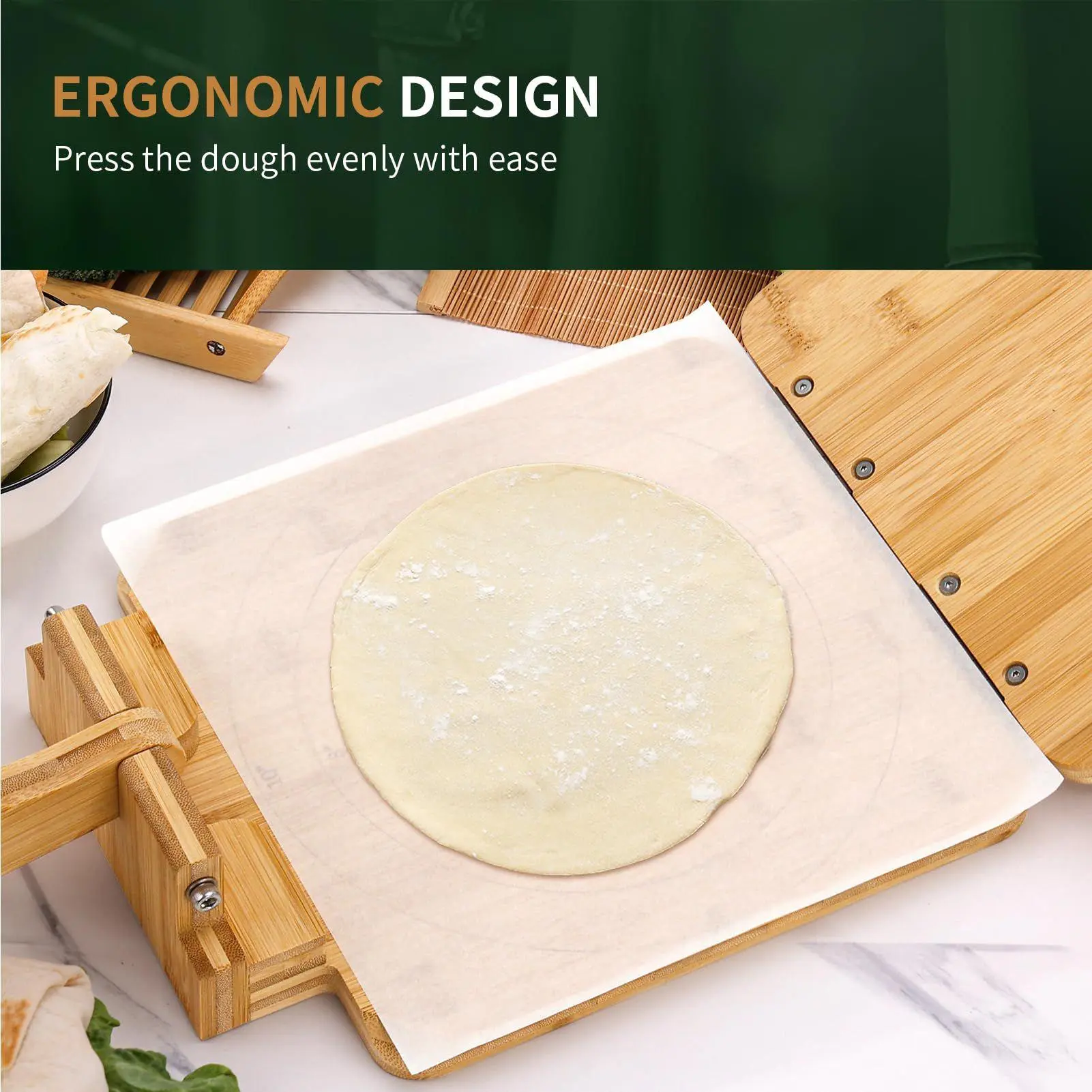 Tortilla Maker Press Square Tortilla Press Non-Slip Nonstick Kitchen Gadgets Cooker With 60 Pieces Parchment Paper For Burritos