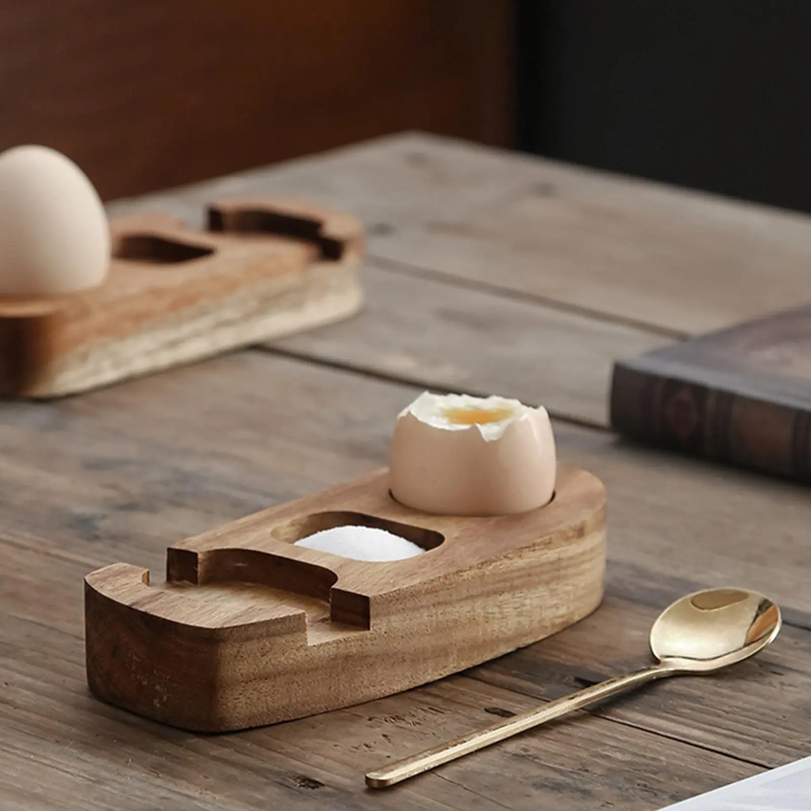 Wood Egg Serving Tray 3-Slot Kitchen Charcuterie Organizer Boards Tabletop Soft Boiled Eggs Organizer Tray For Home Dorm