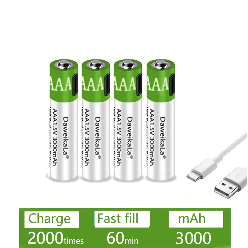 Fast charging USB AAA/AA rechargeable battery 1.5V 3000mAh/3800mAh remote control for toy keyboard mouse lithium-ion battery
