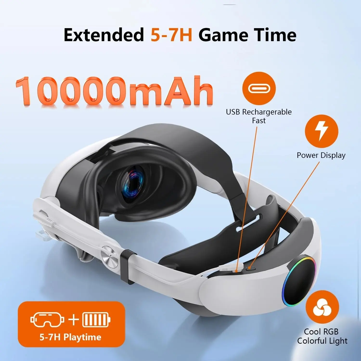 For Meta Quest 3/3S Rechargeable RGB Elite Head Strap with 10000mAh Battery  Adjustable for Oculus Quest 2 3 3S VR  Accessories