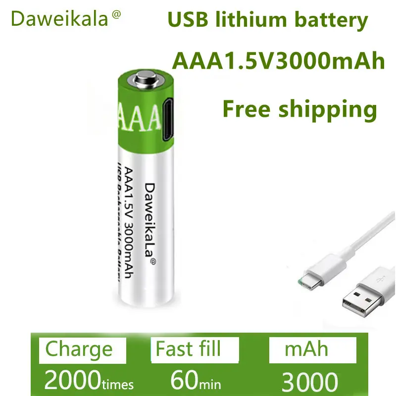 Fast charging USB AAA/AA rechargeable battery 1.5V 3000mAh/3800mAh remote control for toy keyboard mouse lithium-ion battery