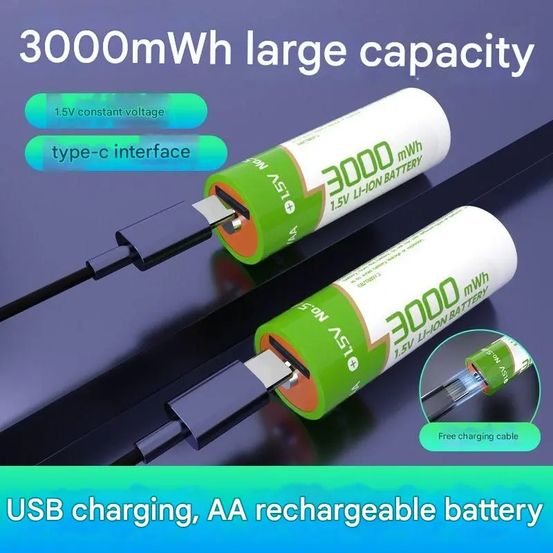 1.5V 3000mWh/1500mWh AA/AAA Rechargeable Battery USB Type-C Rechargeable Lithium Battery for Remote Control Electric Toys Mouse