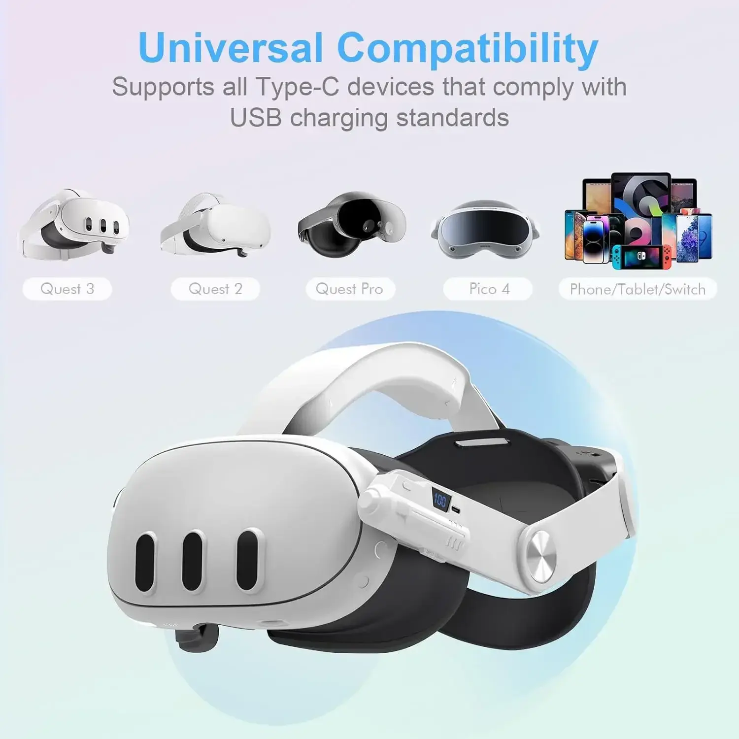 For Oculus Quest 2 for mate Quest 3 Fast Charging Power for Quest 3s Digital VR Gaming External Charging Treasure VR Accessories