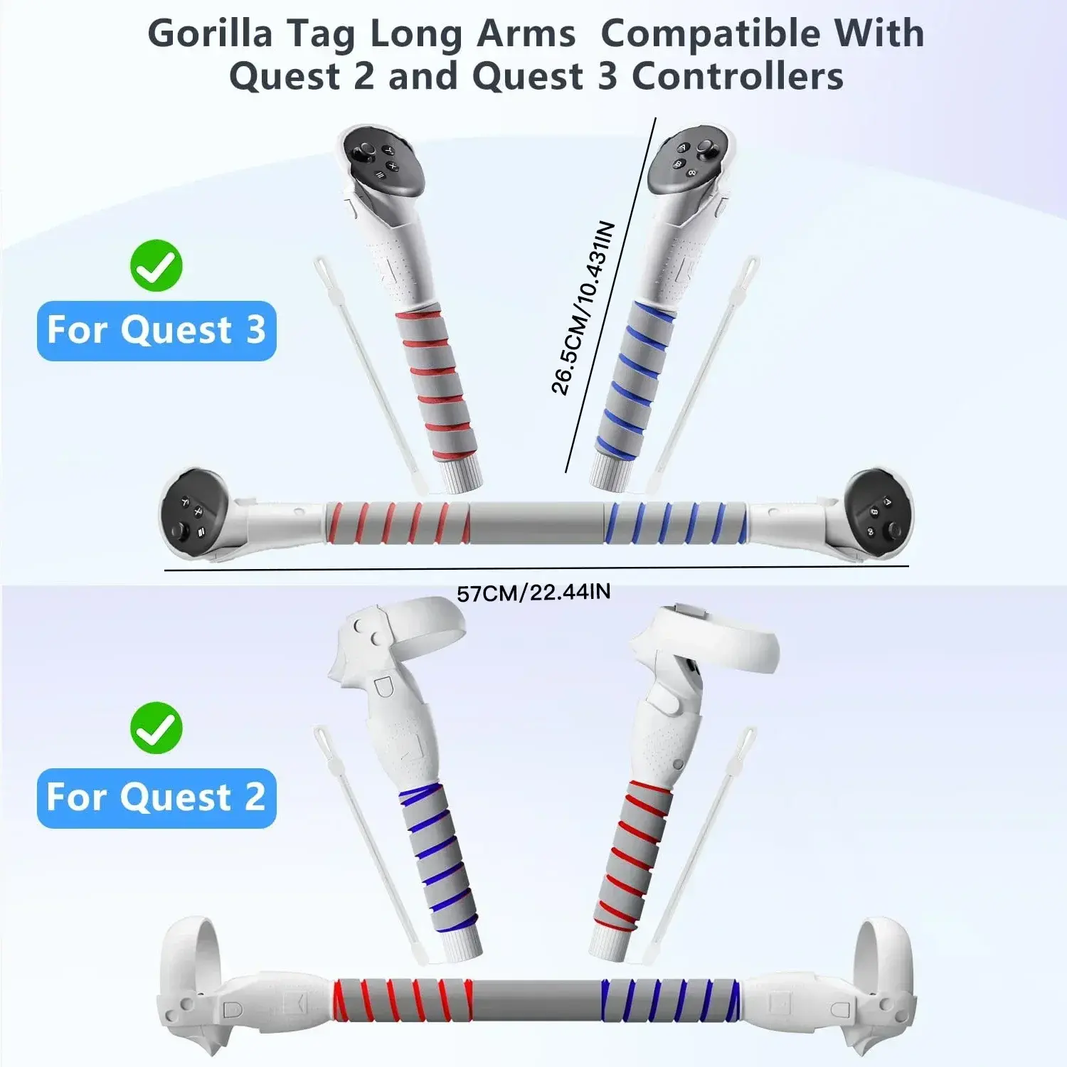 Controller Grips For Meta Quest 2/3/3S Accessories Long Arms Handle Playing Baseball Badminton Beat Saber Enhance VR Gaming