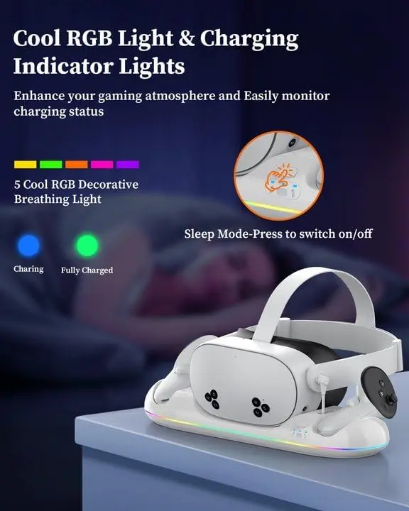 Charging Dock for Meta Quest 3S/3/2 20W Magnetic RGB Charging Station for Oculus Quest 3S/3/2 Headset Controllers VR Accessories