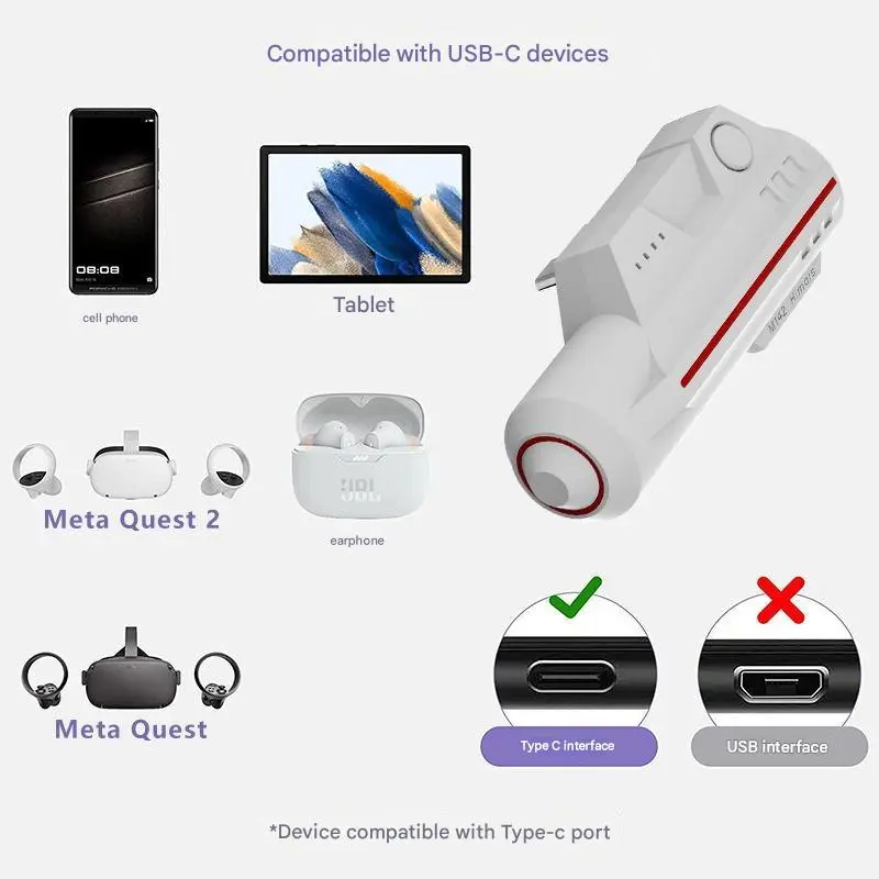 For Mate Quest 3/3s VR battery life for Oculus Quest 2 charging accessories, large capacity of 5000mAh designed to fit the body