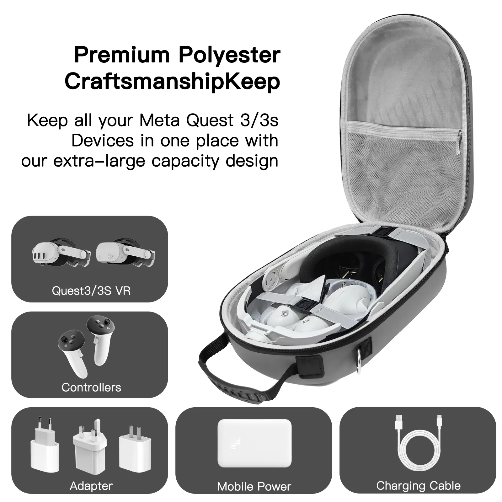 Hard Carrying Case Drop-resistant Portable Storage Bag Travel Carry Bag for Meta Quest 3/3S VR Headset Controller Accessories