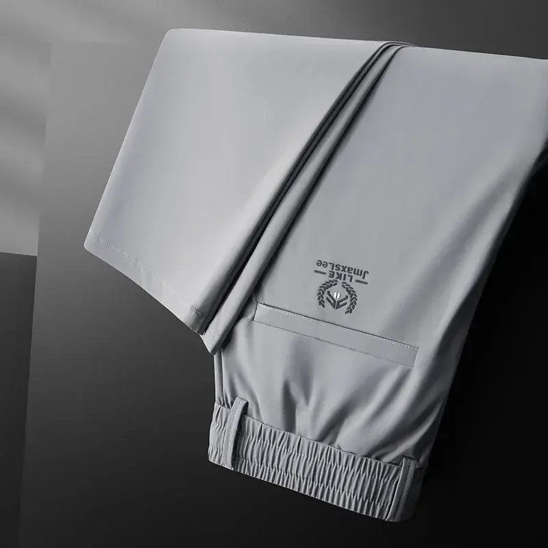 2024 Summer Soft Ice Silk Fabric Men's Thin Casual Pants Korean-style Fashion  Straight High Stretch Trousers Male Luxury Brand