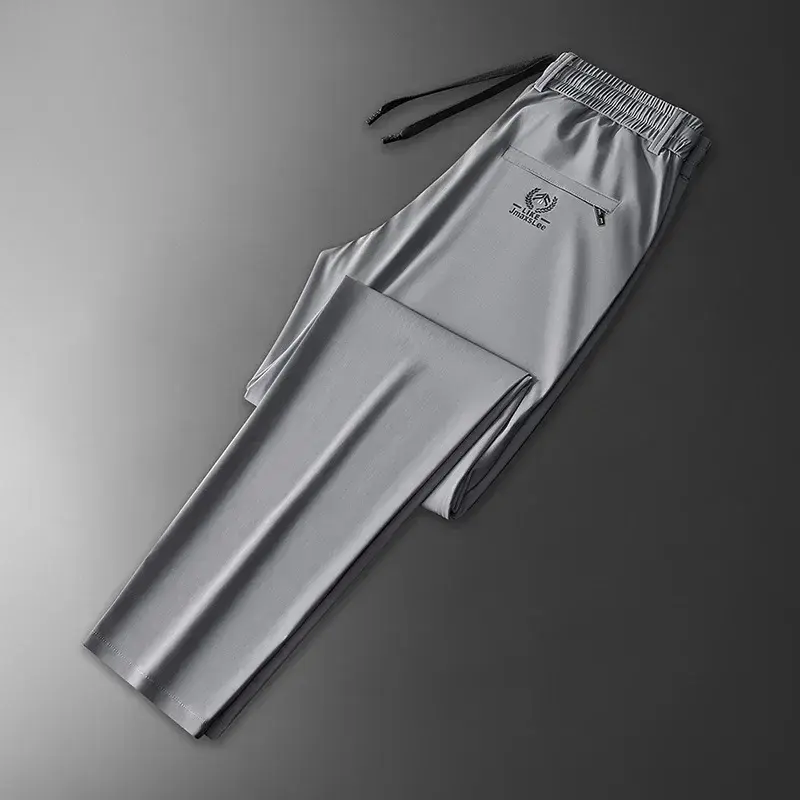 2024 Summer Soft Ice Silk Fabric Men's Thin Casual Pants Korean-style Fashion  Straight High Stretch Trousers Male Luxury Brand