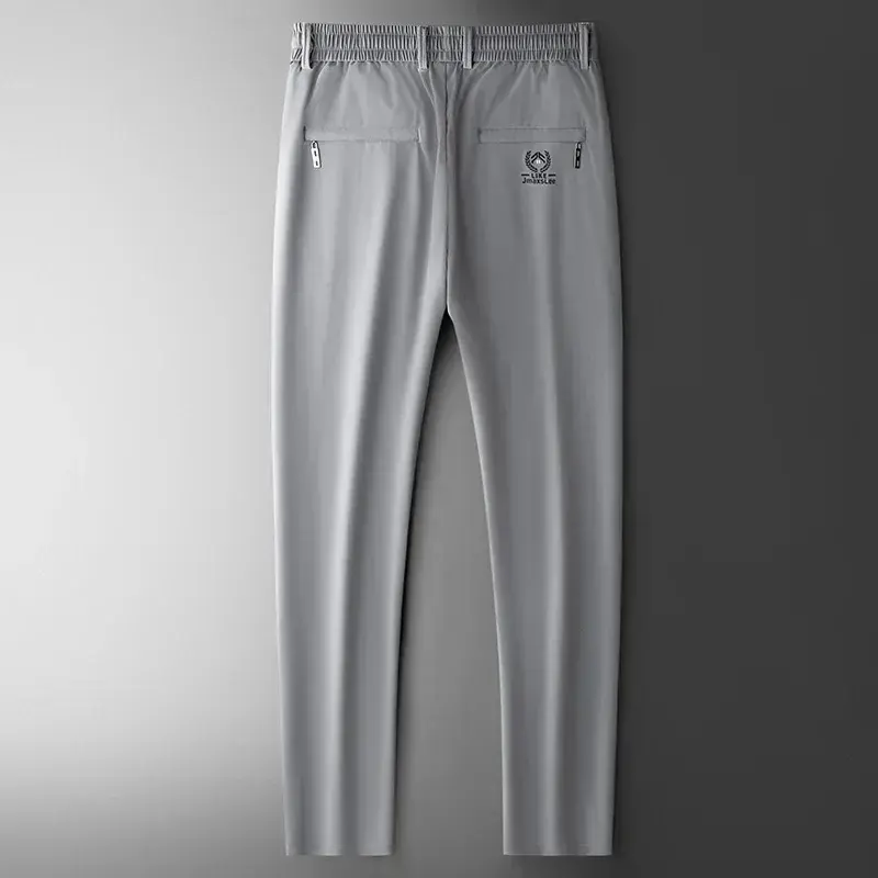 2024 Summer Soft Ice Silk Fabric Men's Thin Casual Pants Korean-style Fashion  Straight High Stretch Trousers Male Luxury Brand