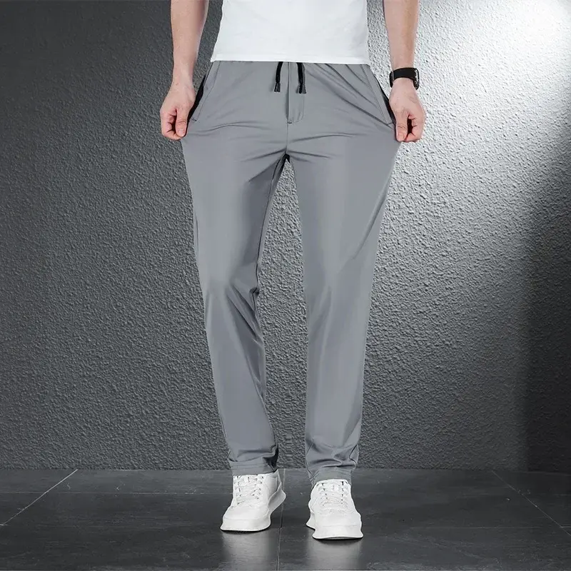 2024 Summer Soft Ice Silk Fabric Men's Thin Casual Pants Korean-style Fashion  Straight High Stretch Trousers Male Luxury Brand