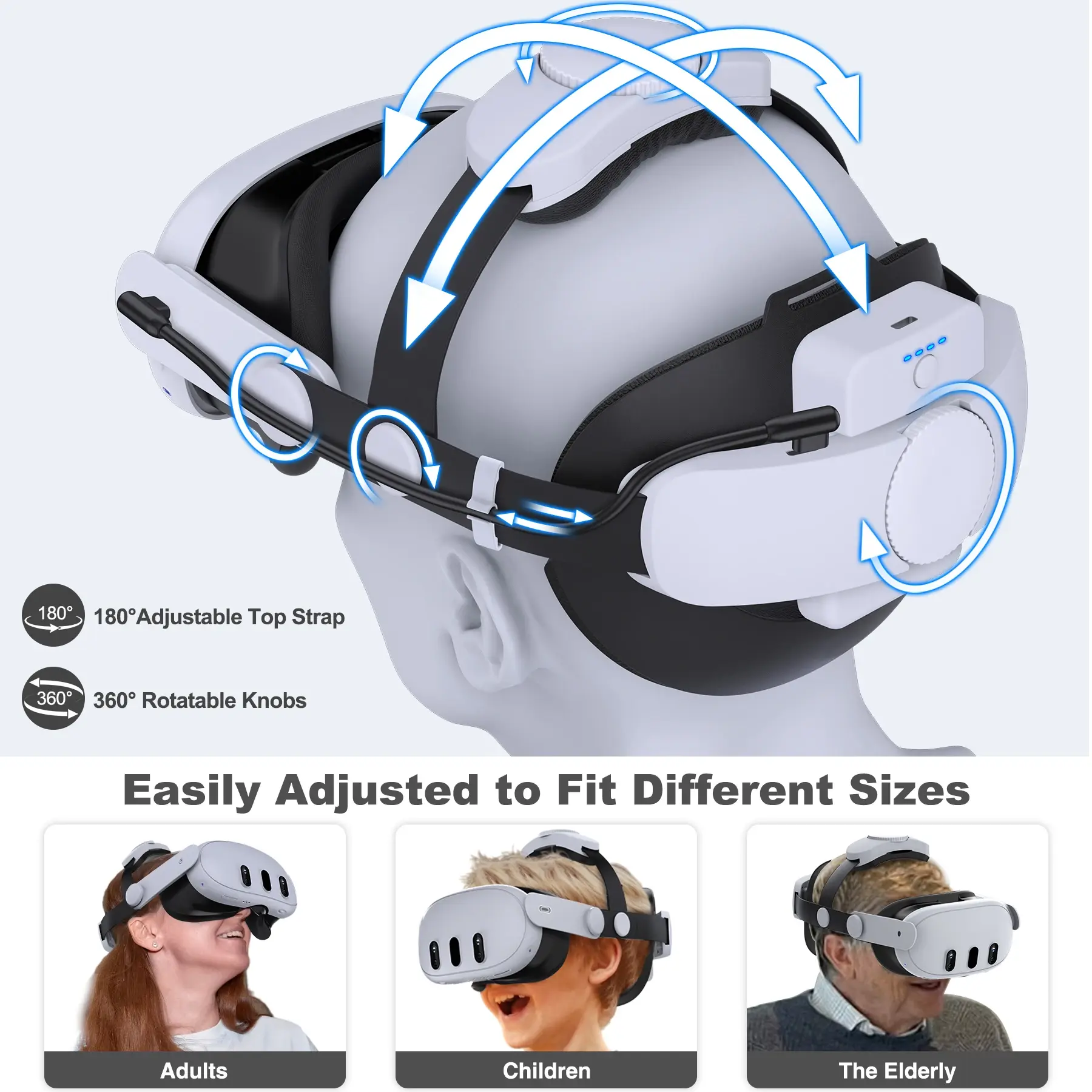 BEBONCOOL MQ2004 with 7500mAh Rechargable Battery Head Strap for Meta Quest 2/Quest 3/Quest 3S ＆ VR Accessories Enhance Support