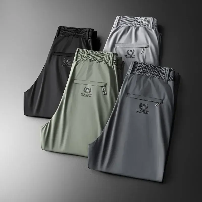 2024 Summer Soft Ice Silk Fabric Men's Thin Casual Pants Korean-style Fashion  Straight High Stretch Trousers Male Luxury Brand