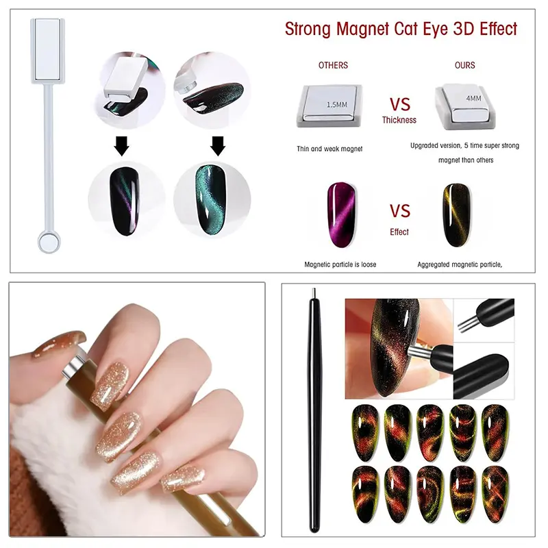 Nail Art Magnetic Stick Cat Eye Wand Pen Multiple Styles Nail Magnet Stick for Cat Eye UV Gel Polish Magic Nails Art Design Tool