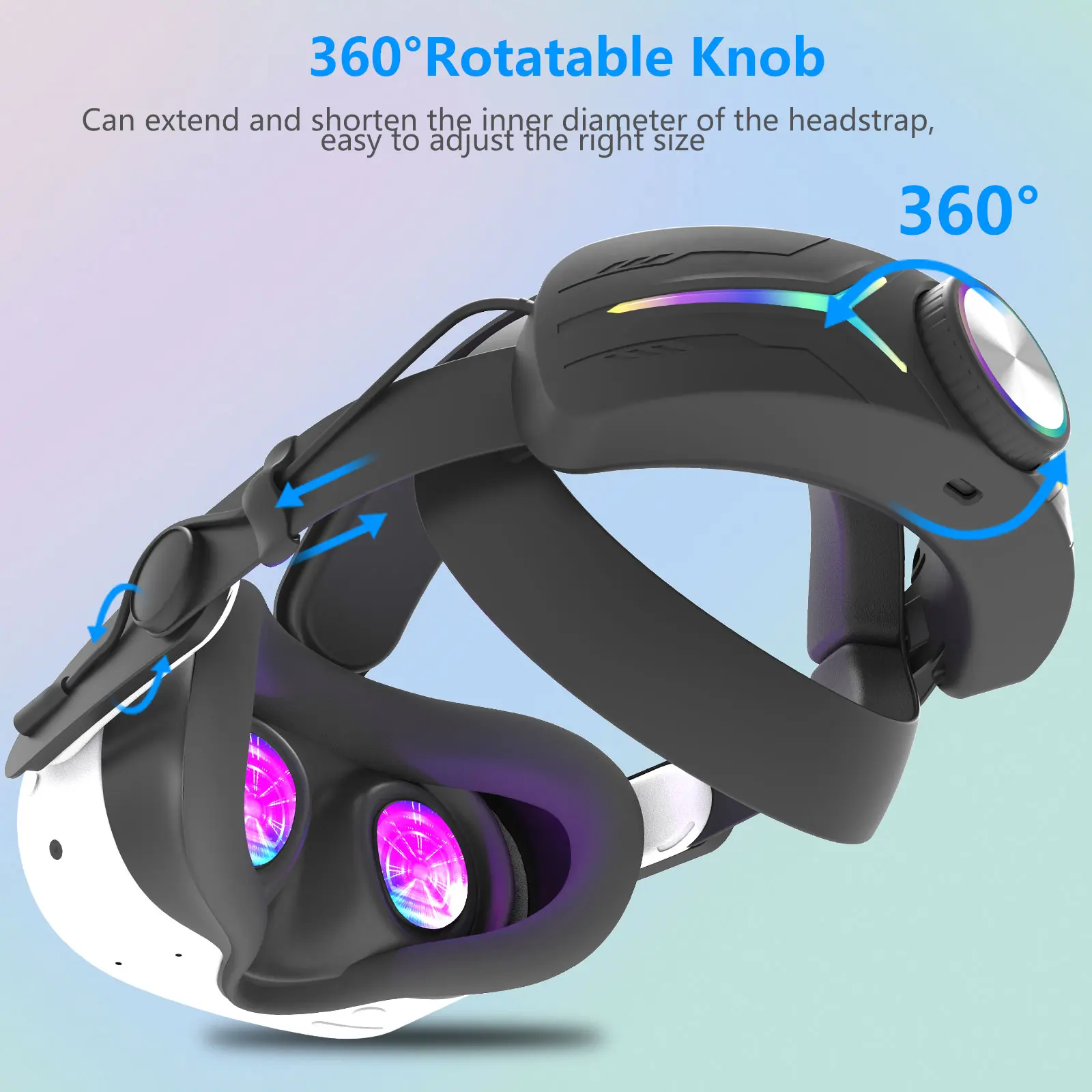12000mAh Fast-Charging Battery Head Strap for Meta Quest 3/3S – Extends 6-8 Hours Playtime, RGB Lighting & Comfortable Fit – Eli