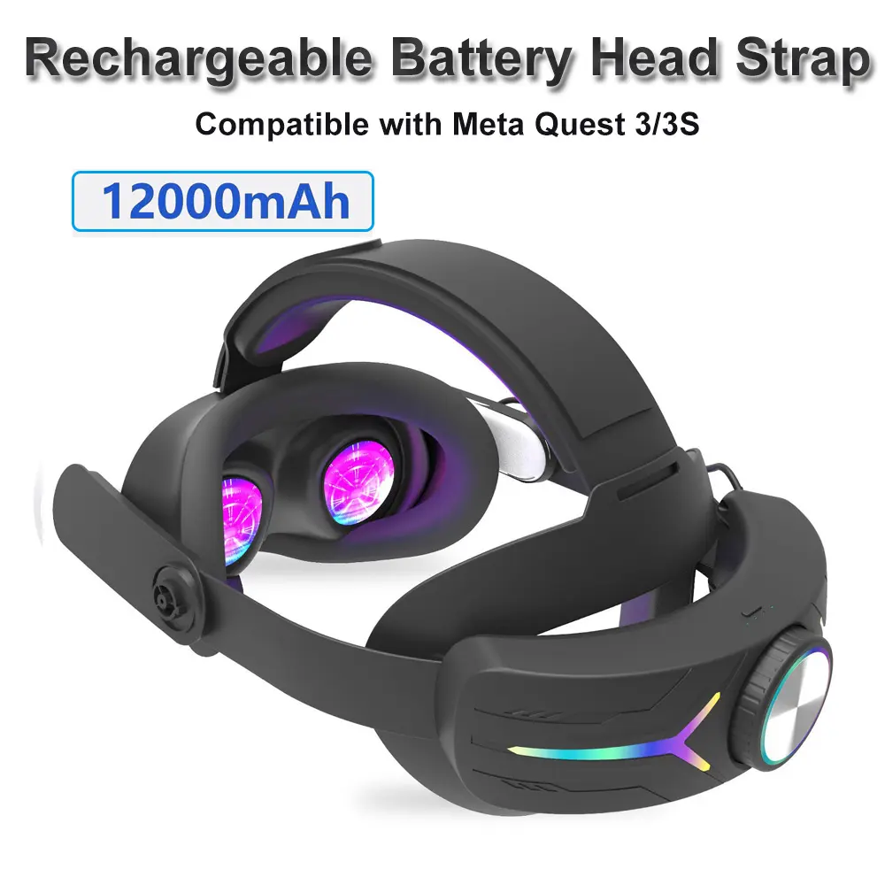 12000mah Rechargeable Battery Head Strap Compatible with Meta Quest 3/3S Headband VR Accessory With RGB Light