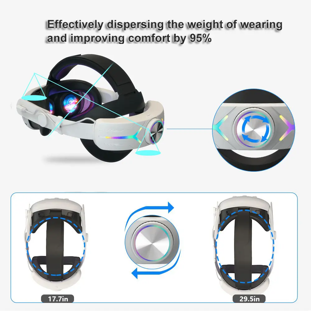 12000mah Rechargeable Battery Head Strap Compatible with Meta Quest 3/3S Headband VR Accessory With RGB Light