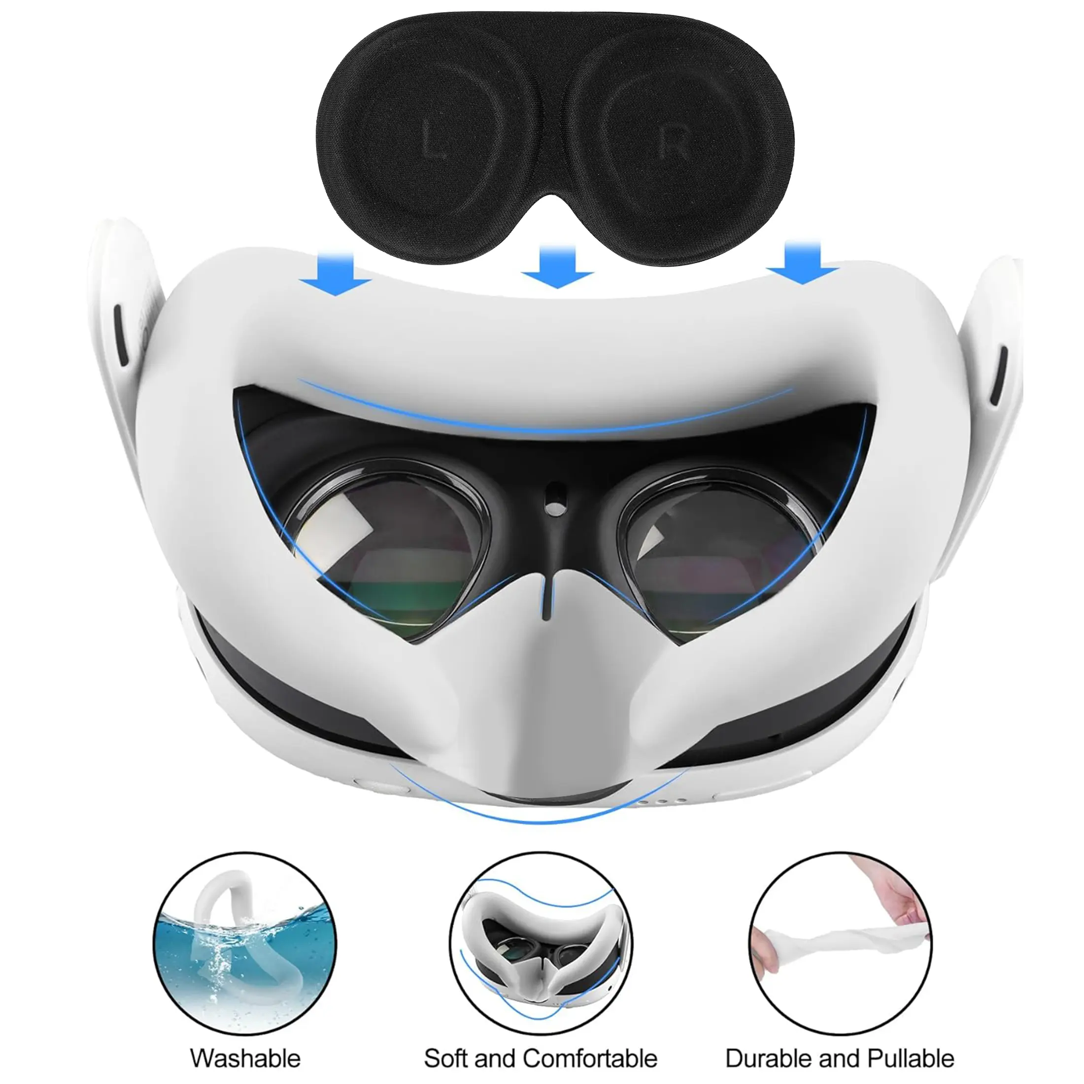 VR Accessories for Meta Quest 3, 4 in 1 Silicone Protective Case Set for Quest 3,Controller Grip Cover,VR Shell Cover,Face Cover