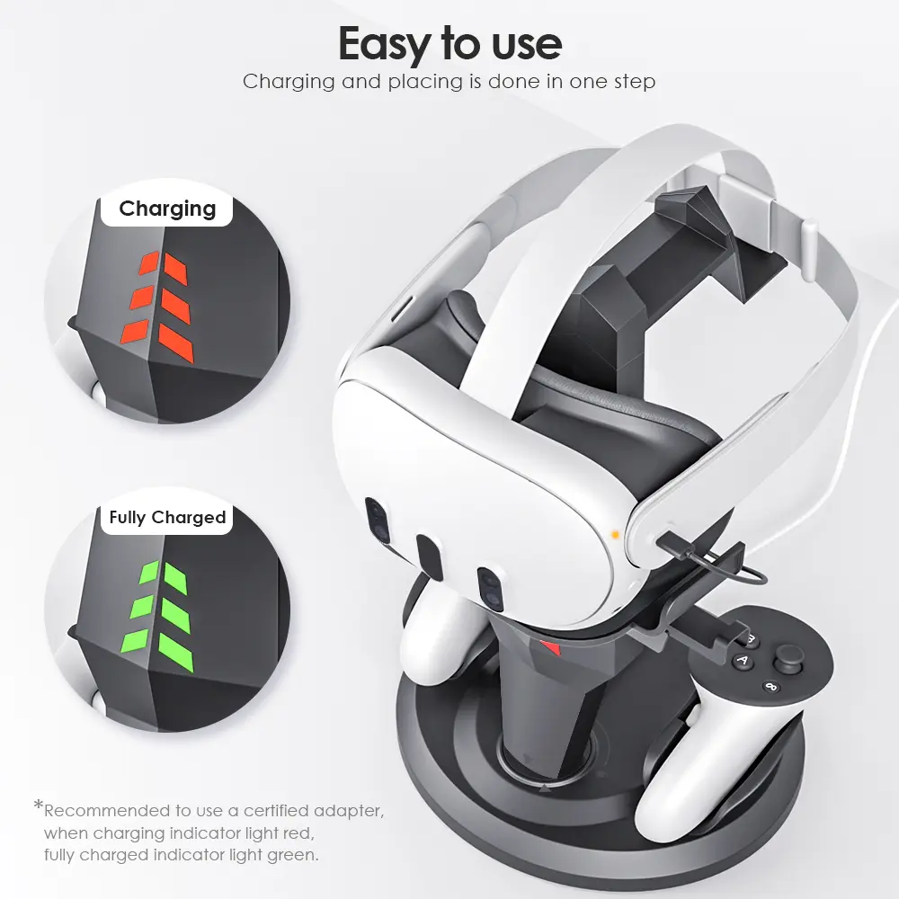 Charging Dock Compatible with Meta Oculus Quest 3/Quest 2 VR Headset Display Stand and Controller Holder VR Accessories