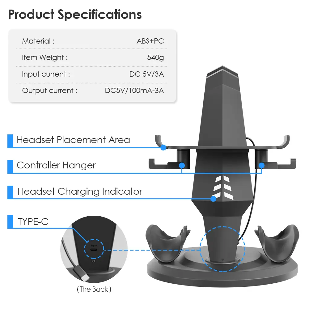 Charging Dock Compatible with Meta Oculus Quest 3/Quest 2 VR Headset Display Stand and Controller Holder VR Accessories
