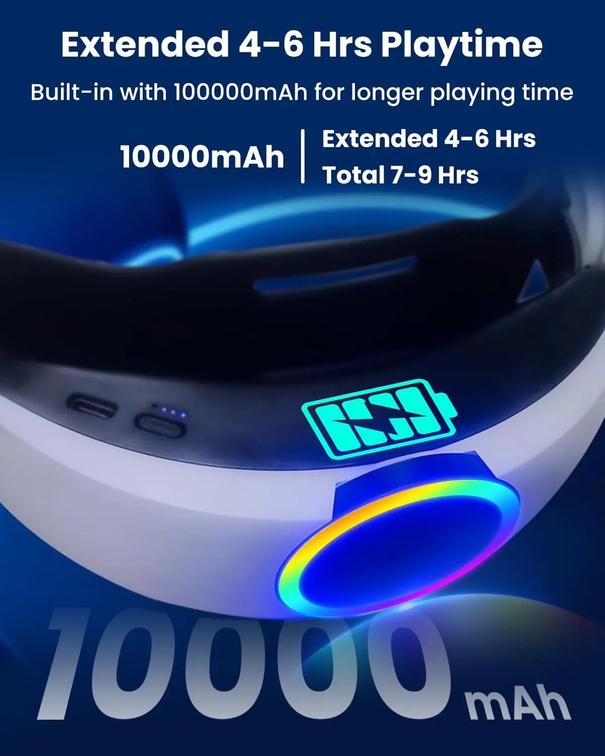 Head Strap for Meta Quest 3/3S 10000mAh Battery Pack for Oculus Quest 3S/3 VR Accessories with RGB Light Adjustable Head Strap