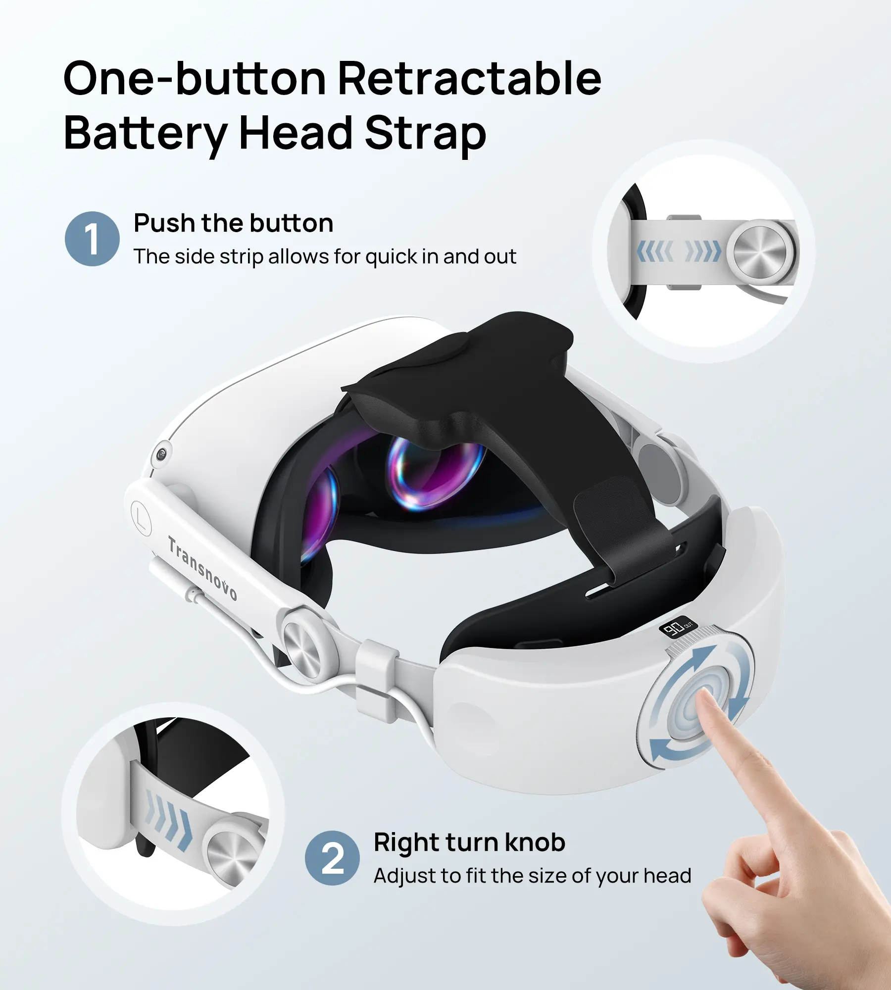 6000mAh VR Headset Charging Accessories for META Quest 2 One Button Retractable Easy Installation Balance&Comfort