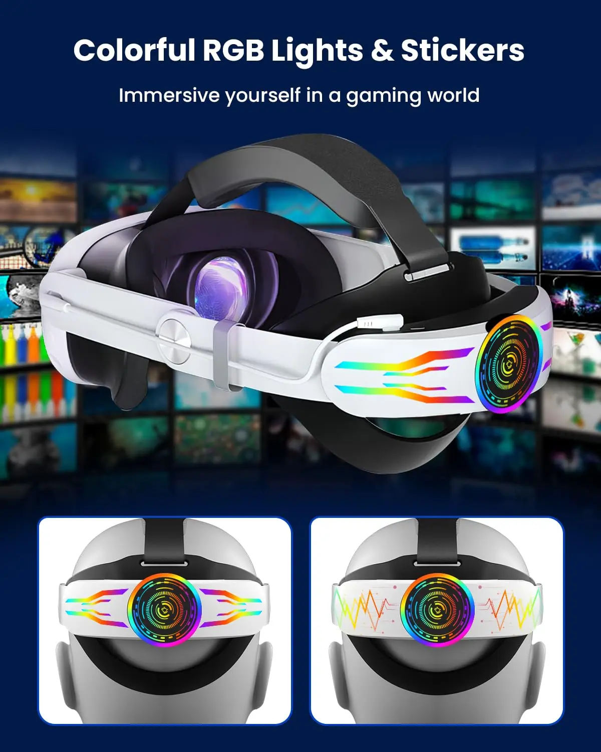 Head Strap for Meta Quest 3/3S 10000mAh Battery Pack for Oculus Quest 3S/3 VR Accessories with RGB Light Adjustable Head Strap