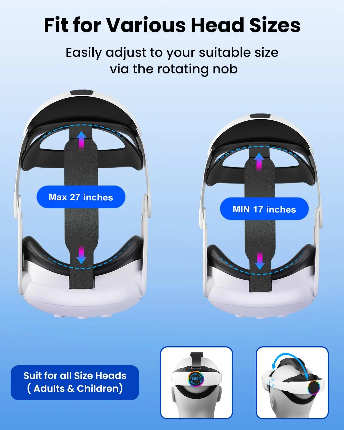 Head Strap for Meta Quest 3/3S 10000mAh Battery Pack for Oculus Quest 3S/3 VR Accessories with RGB Light Adjustable Head Strap